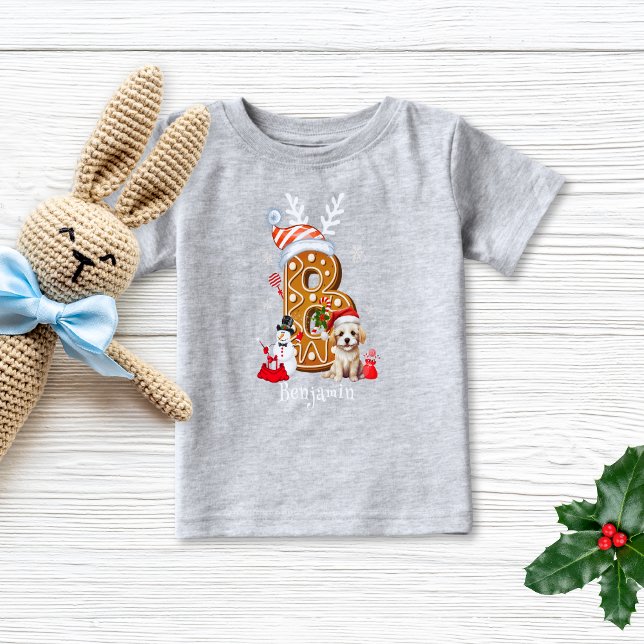 Cute Christmas Santa Hat Gingerbread Letter B Boy Baby T-Shirt (Creator Uploaded)