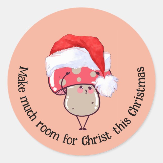 Cute Christmas Santa Mushroom  Classic Round Sticker (Front)