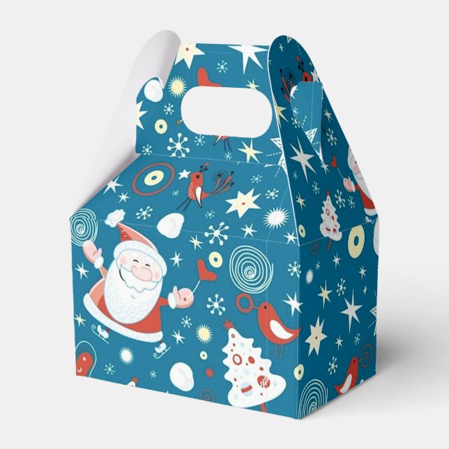 Cute Christmas Santa Pattern Gable Favour Box (Front Side)