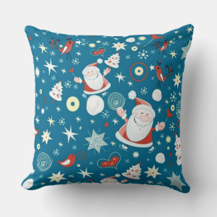 Cute Christmas Santa Pattern Holiday Throw Pillow