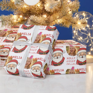 Cute Christmas Santa Personalised Photo Kids Wrapping Paper