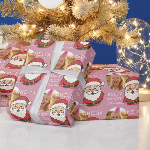 Cute Christmas Santa Personalised Photo Kids Wrapping Paper