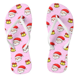 Cute Christmas Santa Pink Girly Modern Dot Pattern Thongs