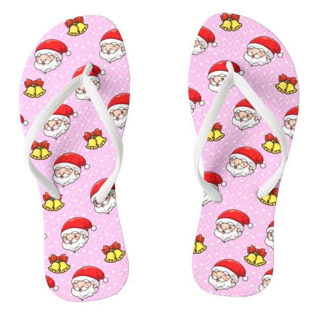 Cute Christmas Santa Pink Girly Modern Dot Pattern Thongs (Footbed)