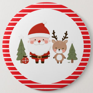 Cute Christmas Santa & Reindeer 6 Cm Round Badge
