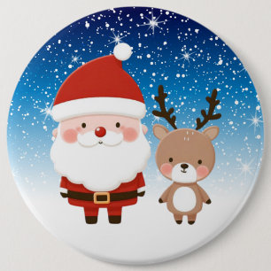 Cute Christmas Santa & Reindeer 6 Cm Round Badge
