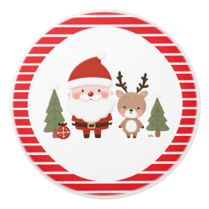 Cute Christmas Santa & Reindeer Ceramic Knob