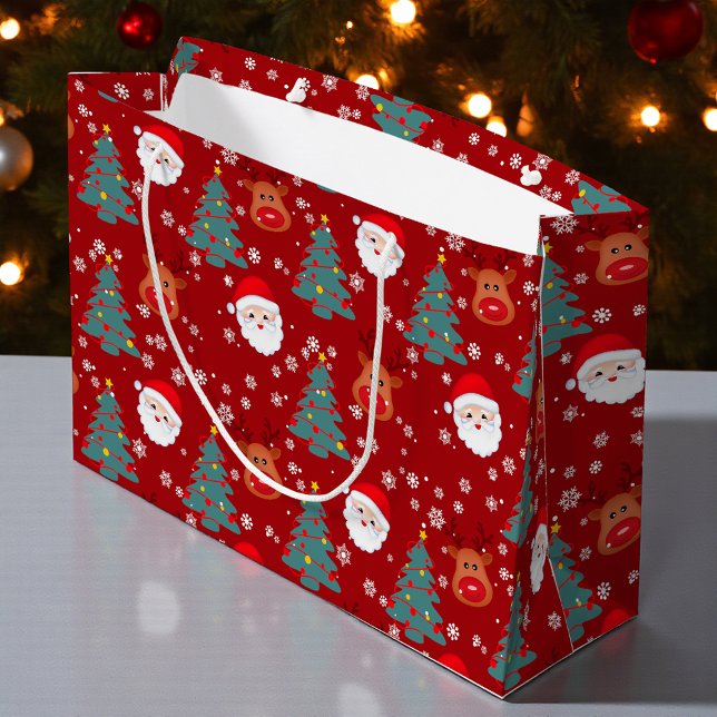 Cute Christmas Santa Reindeer | Christmas Large Gift Bag (Creator Uploaded)