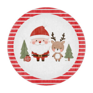 Cute Christmas Santa & Reindeer Cutting Board