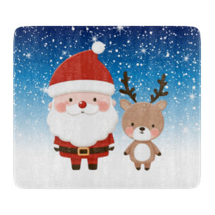 Cute Christmas Santa & Reindeer Cutting Board