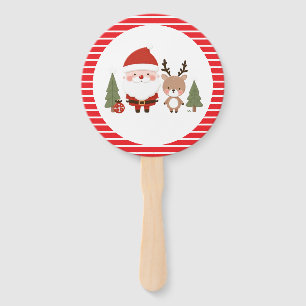 Cute Christmas Santa & Reindeer Hand Fan