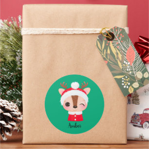 Cute Christmas Santa Reindeer Head Classic Round Sticker