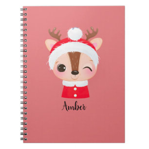 Cute Christmas Santa Reindeer Head Notebook