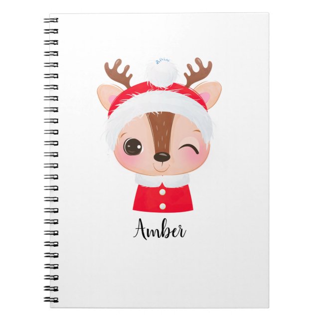 Cute Christmas Santa Reindeer Head Notebook (Front)