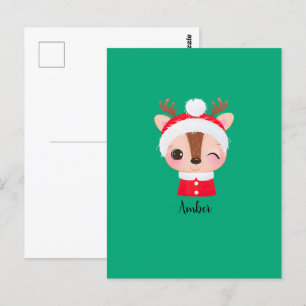 Cute Christmas Santa Reindeer Head Postcard