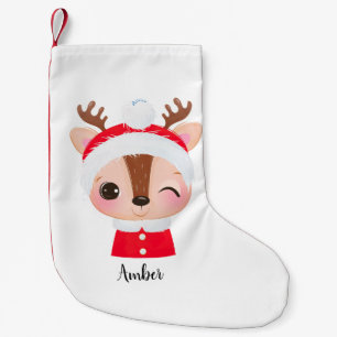 Cute Christmas Santa Reindeer Head Small Christmas Stocking