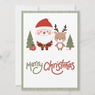Cute Christmas Santa & Reindeer  Invitation