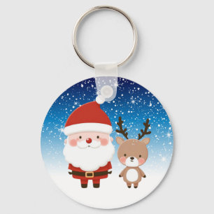 Cute Christmas Santa & Reindeer Key Ring