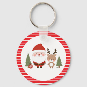 Cute Christmas Santa & Reindeer  Key Ring