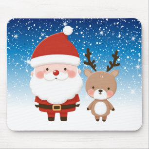 Cute Christmas Santa & Reindeer Mouse Pad
