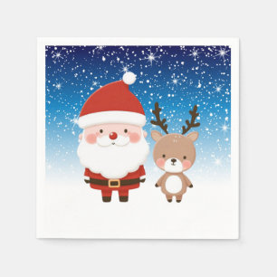 Cute Christmas Santa & Reindeer Napkin