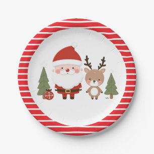 Cute Christmas Santa & Reindeer  Paper Plate
