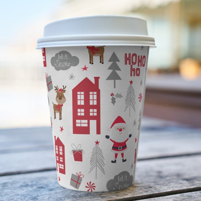 Cute Christmas Santa Reindeer Winter Holiday Paper Cups (Creator Uploaded)