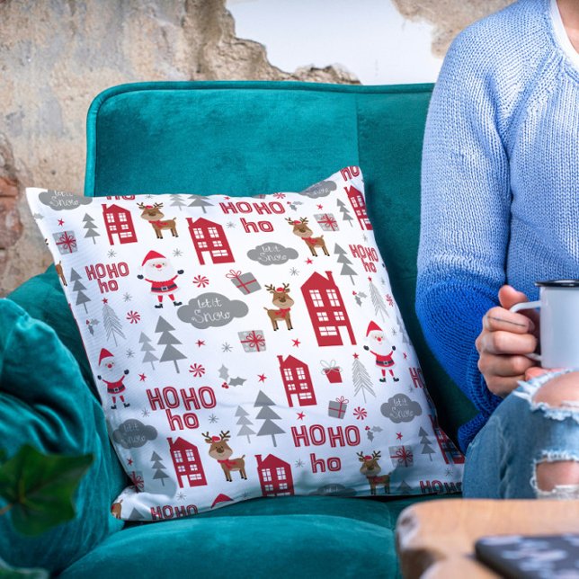 Cute Christmas Santa Reindeer Winter Holidays Cushion (Creator Uploaded)