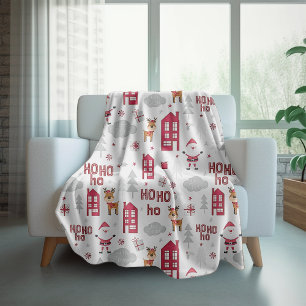 Cute Christmas Santa Reindeer Winter Holidays Sherpa Blanket