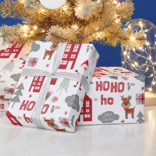 Cute Christmas Santa Reindeer Winter Holidays Wrapping Paper