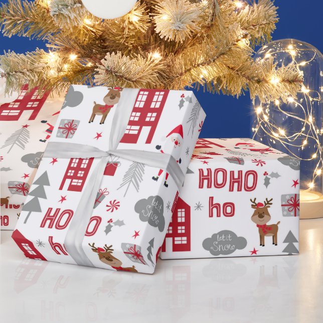 Cute Christmas Santa Reindeer Winter Holidays Wrapping Paper (Holidays)