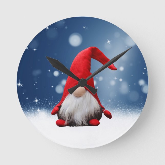 Cute Christmas Santa Snow Stars Round Clock (Front)