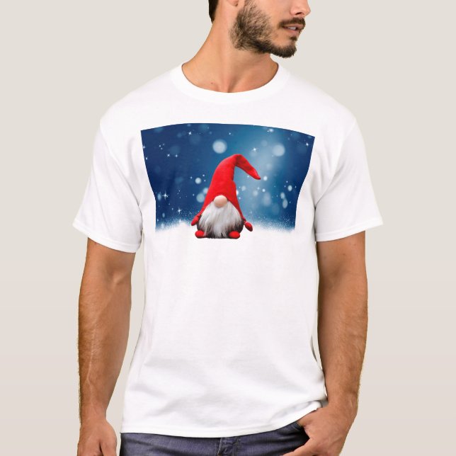 Cute Christmas Santa Snow Stars T-Shirt (Front)