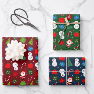 Cute Christmas Santa & Snowman Set of 3 Wrapping Paper Sheet