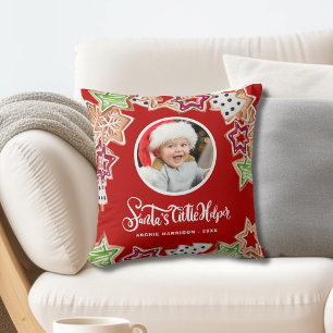 Cute Christmas Santa's Helper Photo Cushion