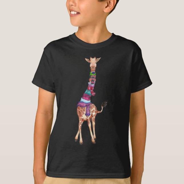 Cute Christmas Scarf Giraffe T-Shirt (Front)