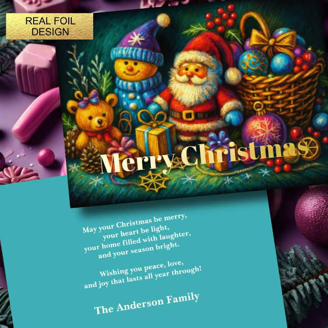 Cute Christmas Scene of Toys and Ornaments Foil Holiday Card (Creator Uploaded)