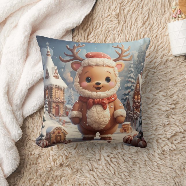 Cute christmas scenes throw pillow (Blanket)