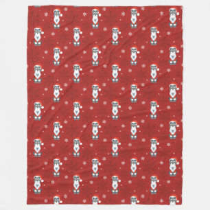 Cute Christmas Schnauzer Dog Snowflake Pattern Red Fleece Blanket