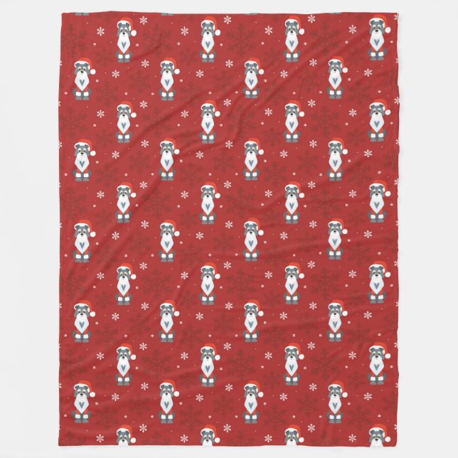 Cute Christmas Schnauzer Dog Snowflake Pattern Red Fleece Blanket (Front)
