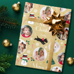 Cute Christmas Scottie Dog Gold Editable Photo Wrapping Paper<br><div class="desc">Add a little whimsical charm to the holiday season with this cute Christmas gift wrap! An editable template, personalised with a name and four photos of your family, friends or pets. This seamless pattern features original artwork of a Scottie dog wearing a red bow, as he dashes along in the...</div>