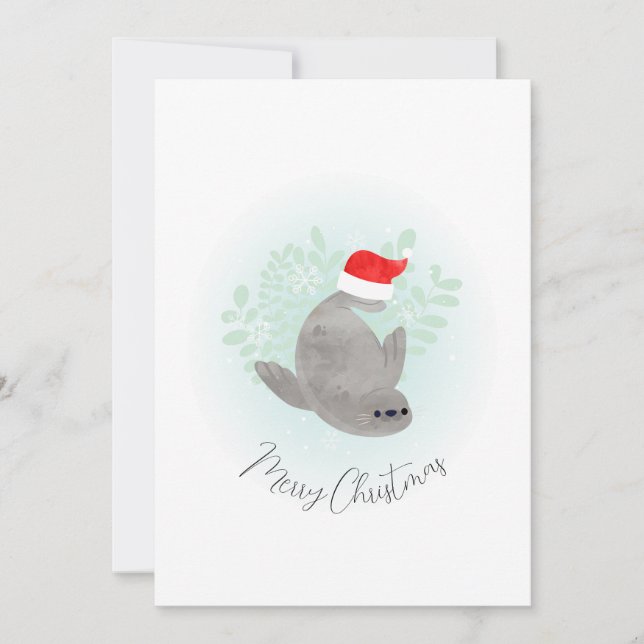 Cute Christmas Seal  Holiday Card (Front)