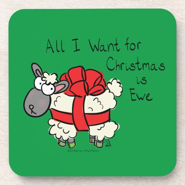 Cute Christmas Sheep Cartoon Coaster (Front)