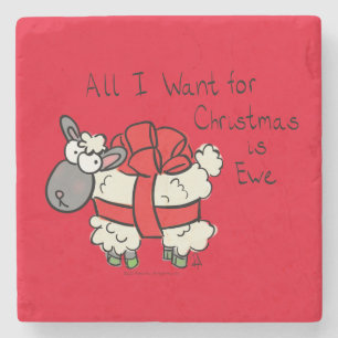 Cute Christmas Sheep Cartoon Stone Coaster