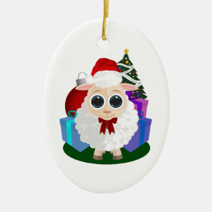 Cute Christmas Sheep Farmhouse Holiday Tree Ceramic Ornament