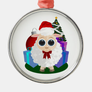 Cute Christmas Sheep Farmhouse Holiday Tree Metal Ornament