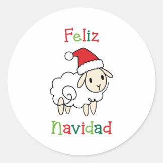 Cute Christmas Sheep – Feliz Navidad Classic Round Sticker