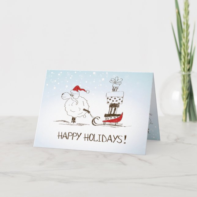 Cute Christmas Sheep Merriment - Happy Holidays Holiday Card (Front)