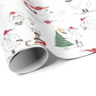 Cute Christmas Sheep Playing Wrapping Paper