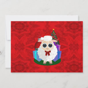 Cute Christmas Sheep Red Abstract Farmhouse Holiday Card